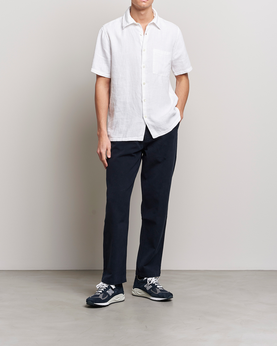 Mies | Kauluspaidat | A Day's March | Khito Short Sleeve Linen Shirt White
