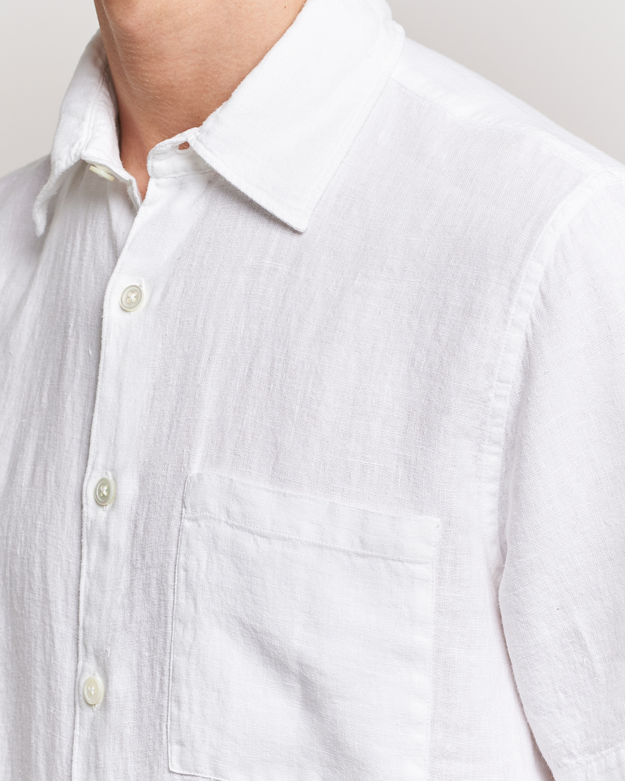 Mies | Kauluspaidat | A Day's March | Khito Short Sleeve Linen Shirt White