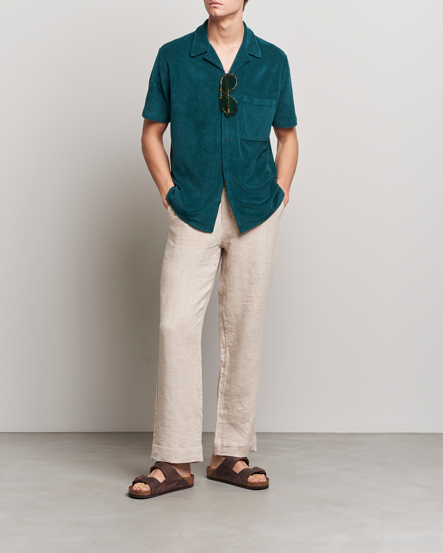 Mies | Kauluspaidat | A Day's March | Yamu Short Sleeve Terry Shirt Teal