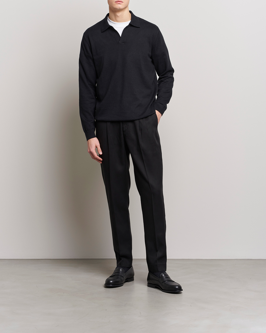 Mies | Pikeet | A Day's March | Manol Cotton Linen Polo Black