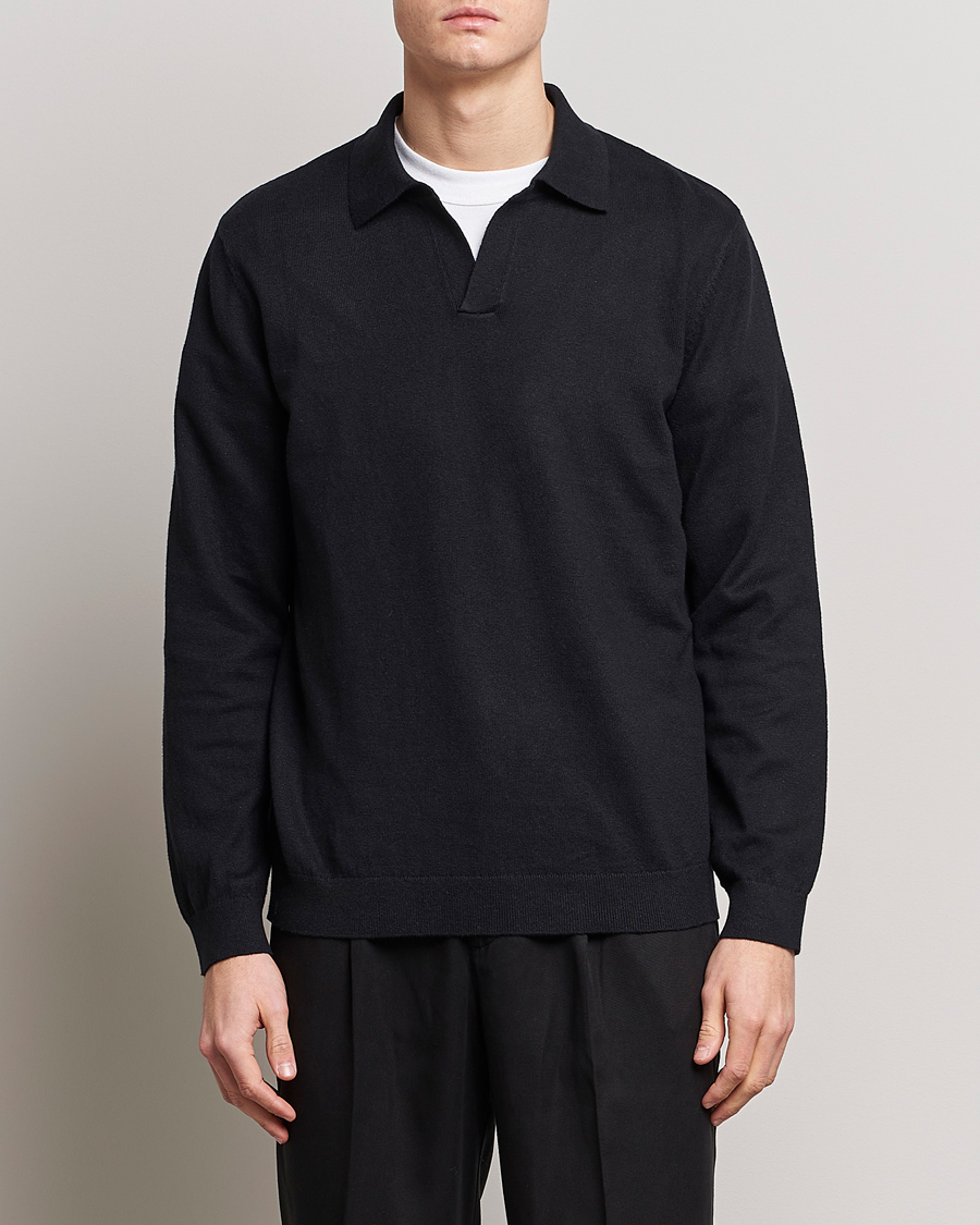 Mies | A Day's March | A Day's March | Manol Cotton Linen Polo Black