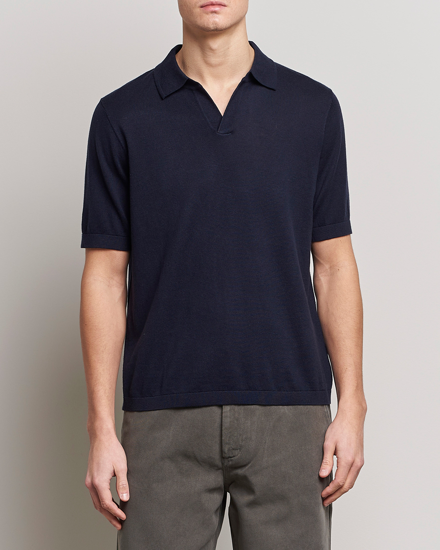 Mies | Pikeet | A Day's March | Ebro Open Collar Cotton/Wool Navy
