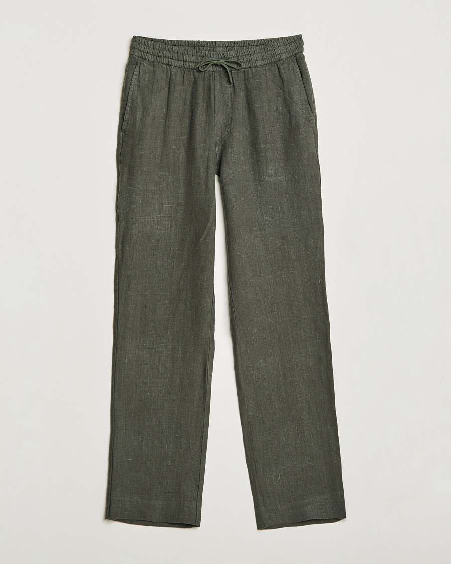 Mies | Housut | A Day's March | Tamait Drawstring Linen Trousers Olive