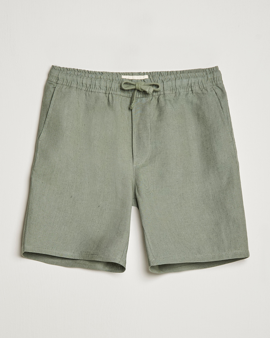 Mies | Shortsit | A Day's March | Ipu Drawstring Linen Shorts Dusty Green