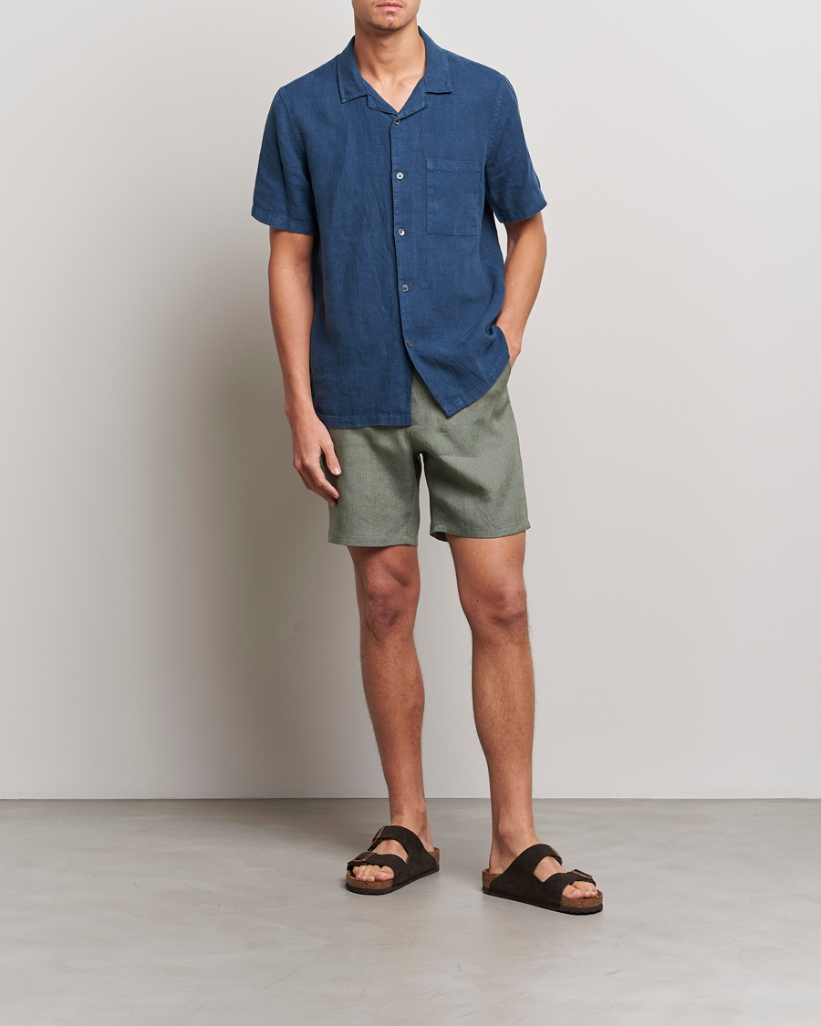 Mies | Shortsit | A Day's March | Ipu Drawstring Linen Shorts Dusty Green