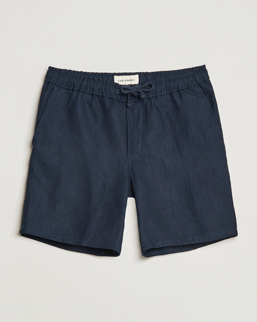 Mies | Shortsit | A Day's March | Ipu Drawstring Linen Shorts Navy