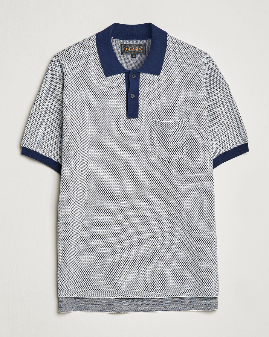 Mies | Pikeet | BEAMS PLUS | Two-Tone Jacquard Polo Navy