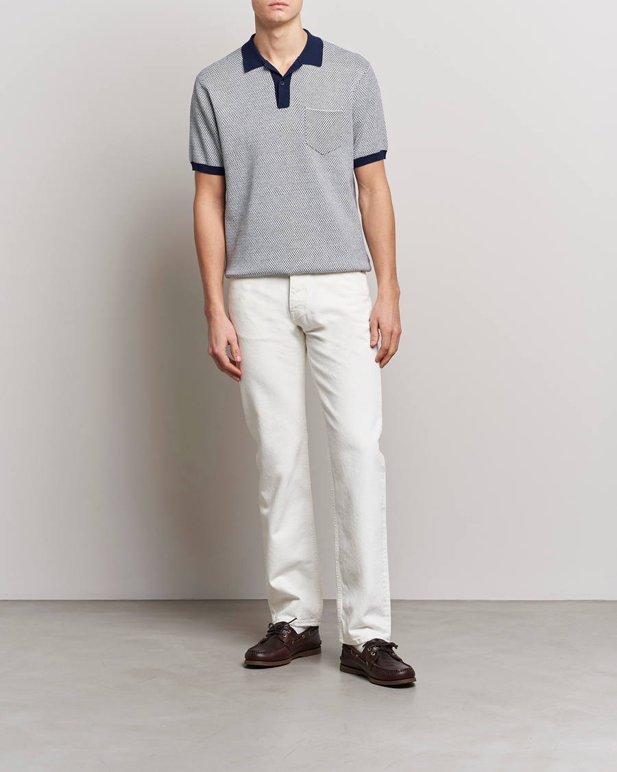 Mies | Pikeet | BEAMS PLUS | Two-Tone Jacquard Polo Navy