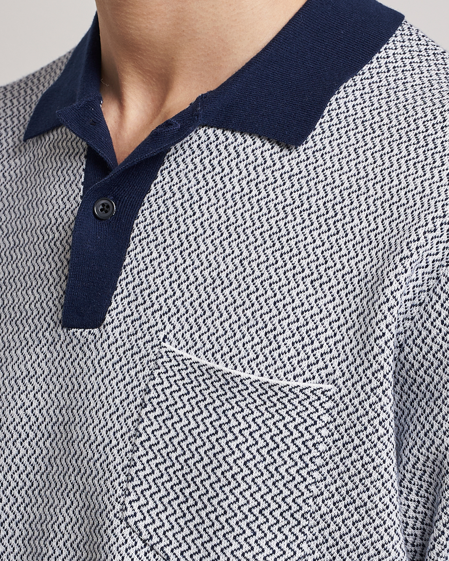 Mies | Pikeet | BEAMS PLUS | Two-Tone Jacquard Polo Navy