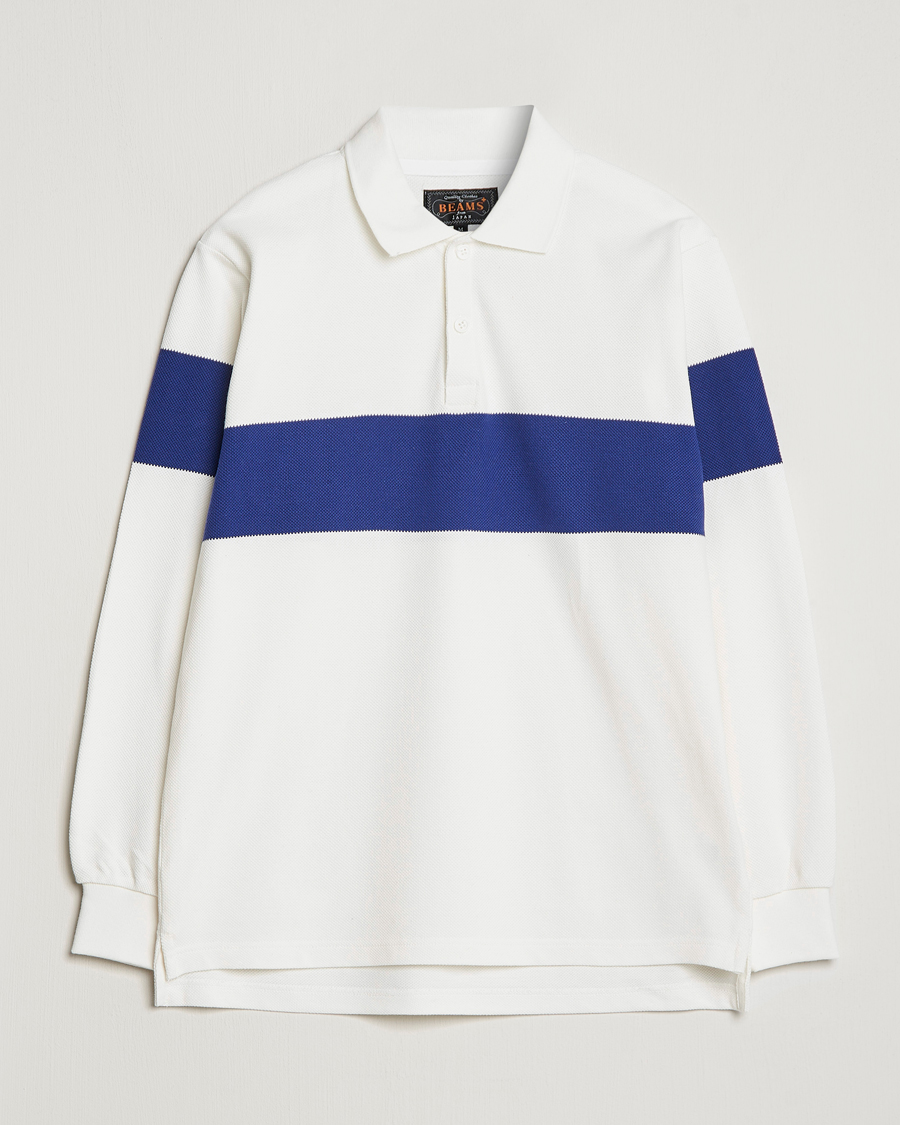 Mies | Puserot | BEAMS PLUS | Panel Stripe Long Sleeve Polo White