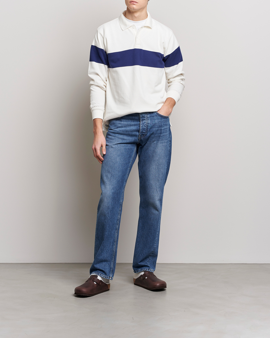 Mies | Puserot | BEAMS PLUS | Panel Stripe Long Sleeve Polo White