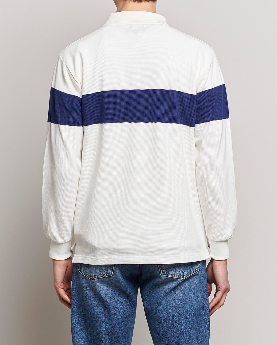 Mies | Puserot | BEAMS PLUS | Panel Stripe Long Sleeve Polo White