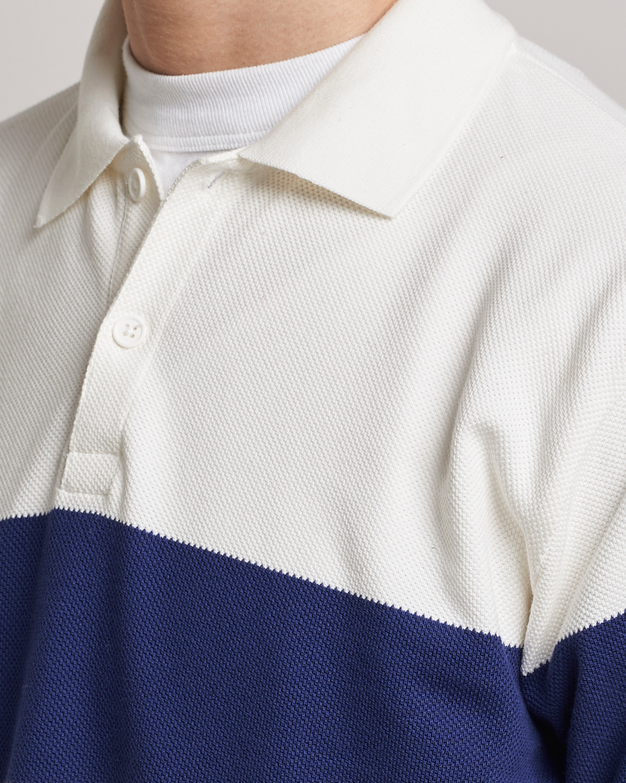 Mies | Puserot | BEAMS PLUS | Panel Stripe Long Sleeve Polo White