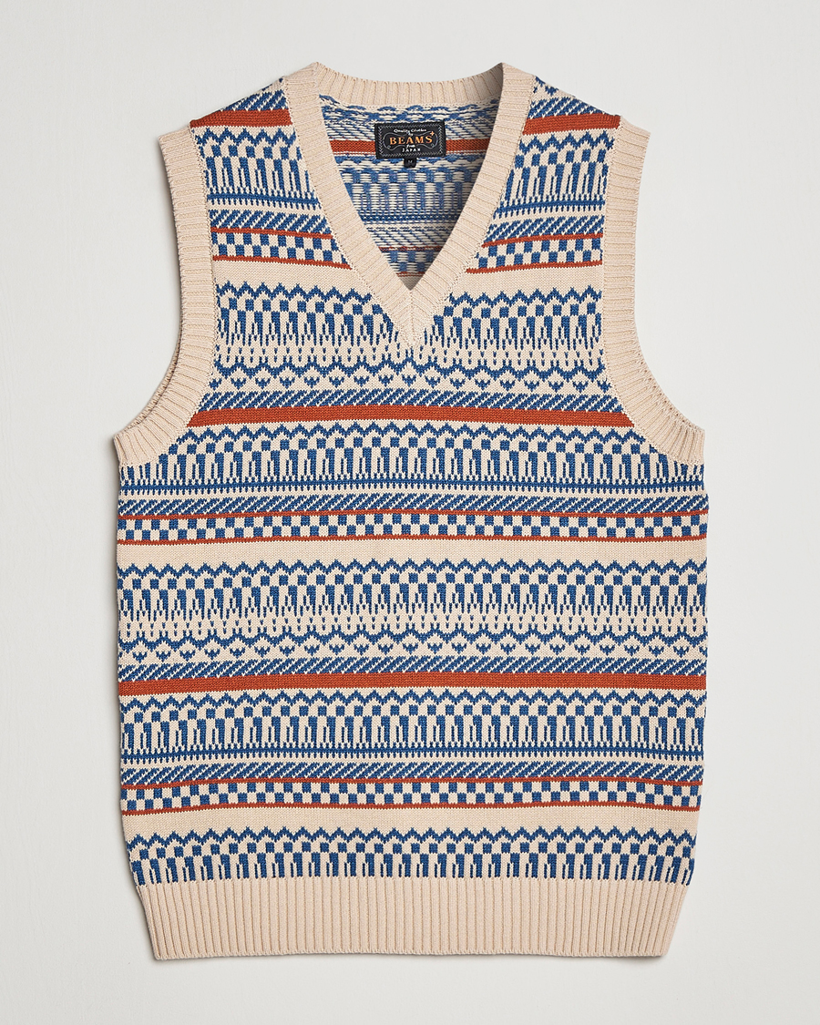 Mies | Puserot | BEAMS PLUS | Knit Fairisle Vest Natural