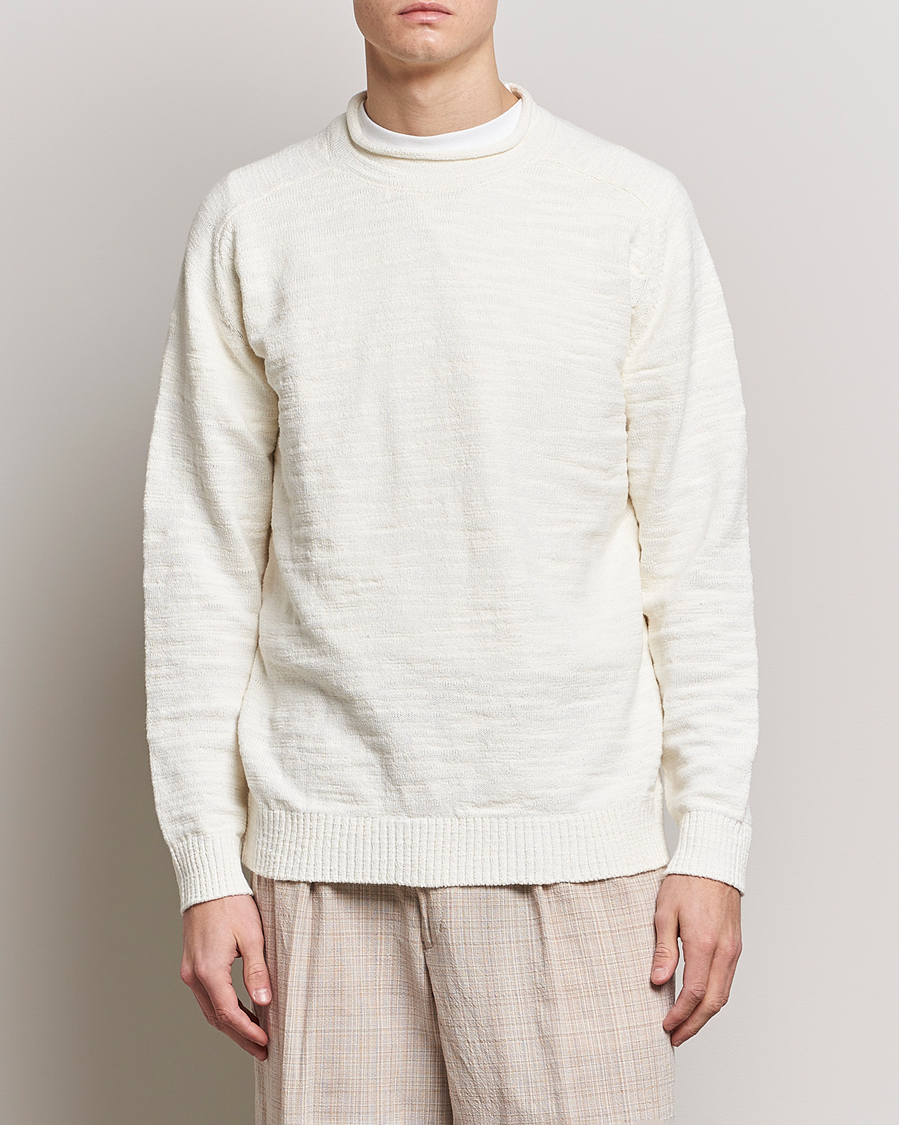 Mies | Neuleet | BEAMS PLUS | Linen Crew Neck Sweater White