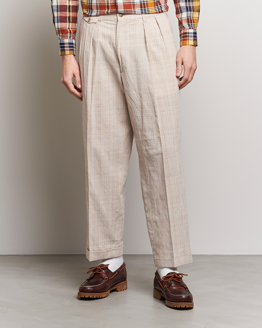 Mies | Irtohousut | BEAMS PLUS | Cotton/Linen Comfort Trousers Natural