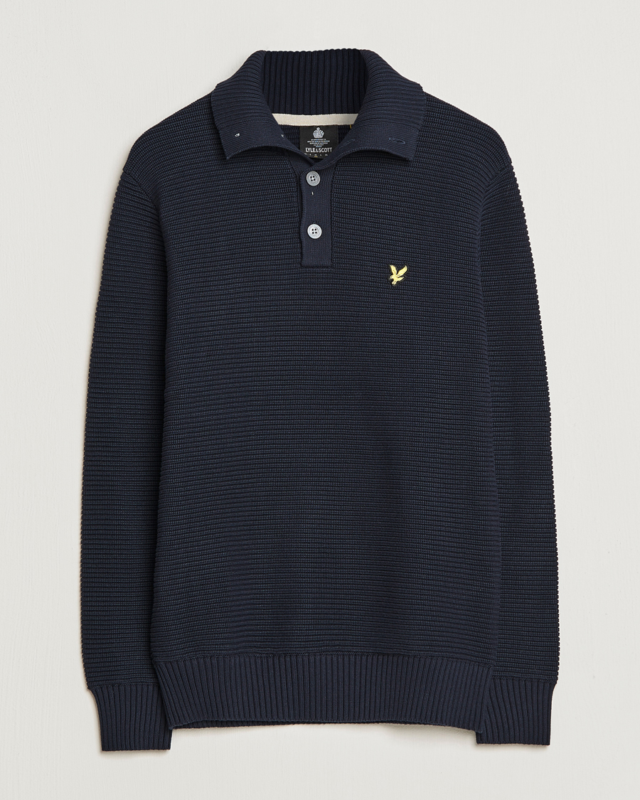 Mies | Puserot | Lyle & Scott | Chunky Ribbed Button Knit Dark Navy