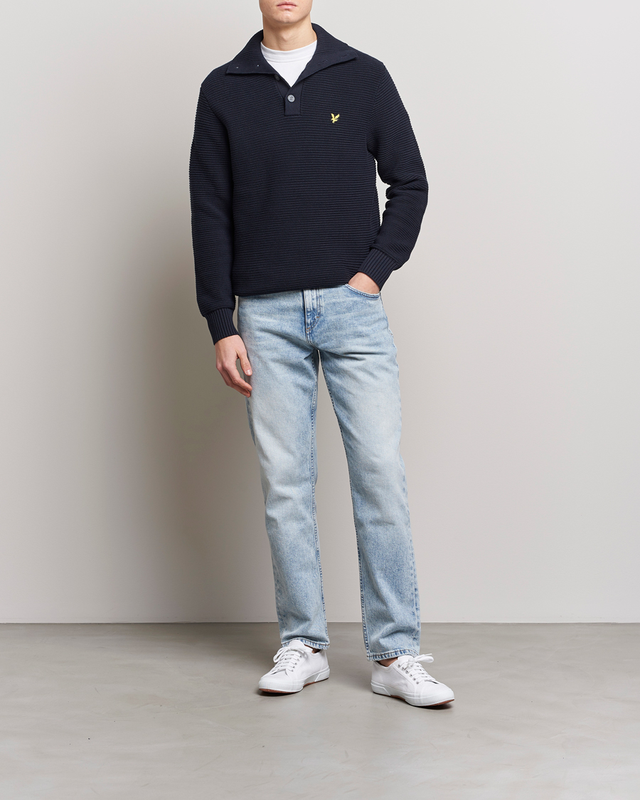 Mies | Puserot | Lyle & Scott | Chunky Ribbed Button Knit Dark Navy