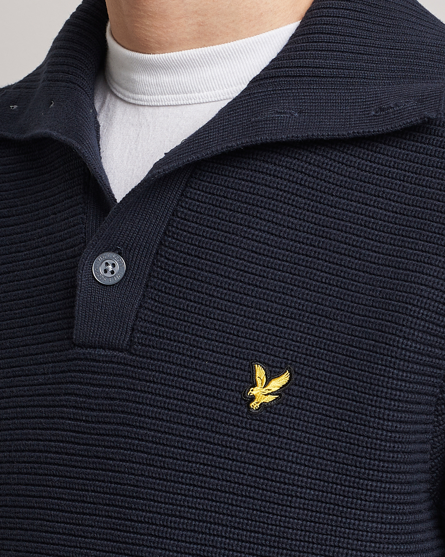 Mies | Puserot | Lyle & Scott | Chunky Ribbed Button Knit Dark Navy