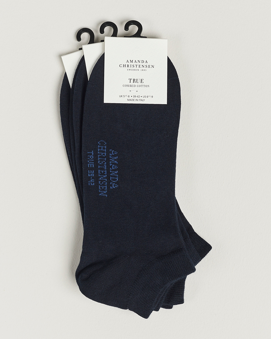 Mies |  | Amanda Christensen | 3-Pack True Cotton Sneaker Socks Dark Navy