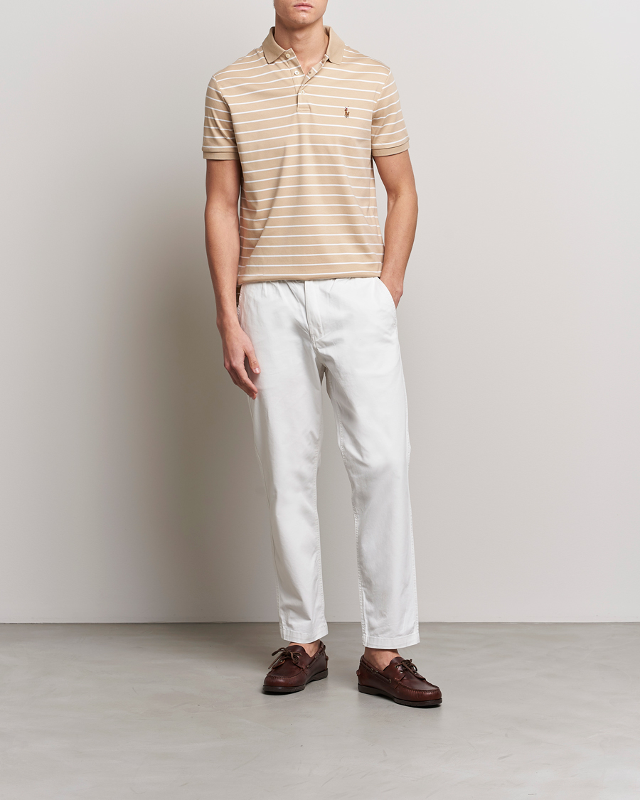 Mies | Pikeet | Polo Ralph Lauren | Luxury Pima Cotton Striped Polo Sand Dune/White