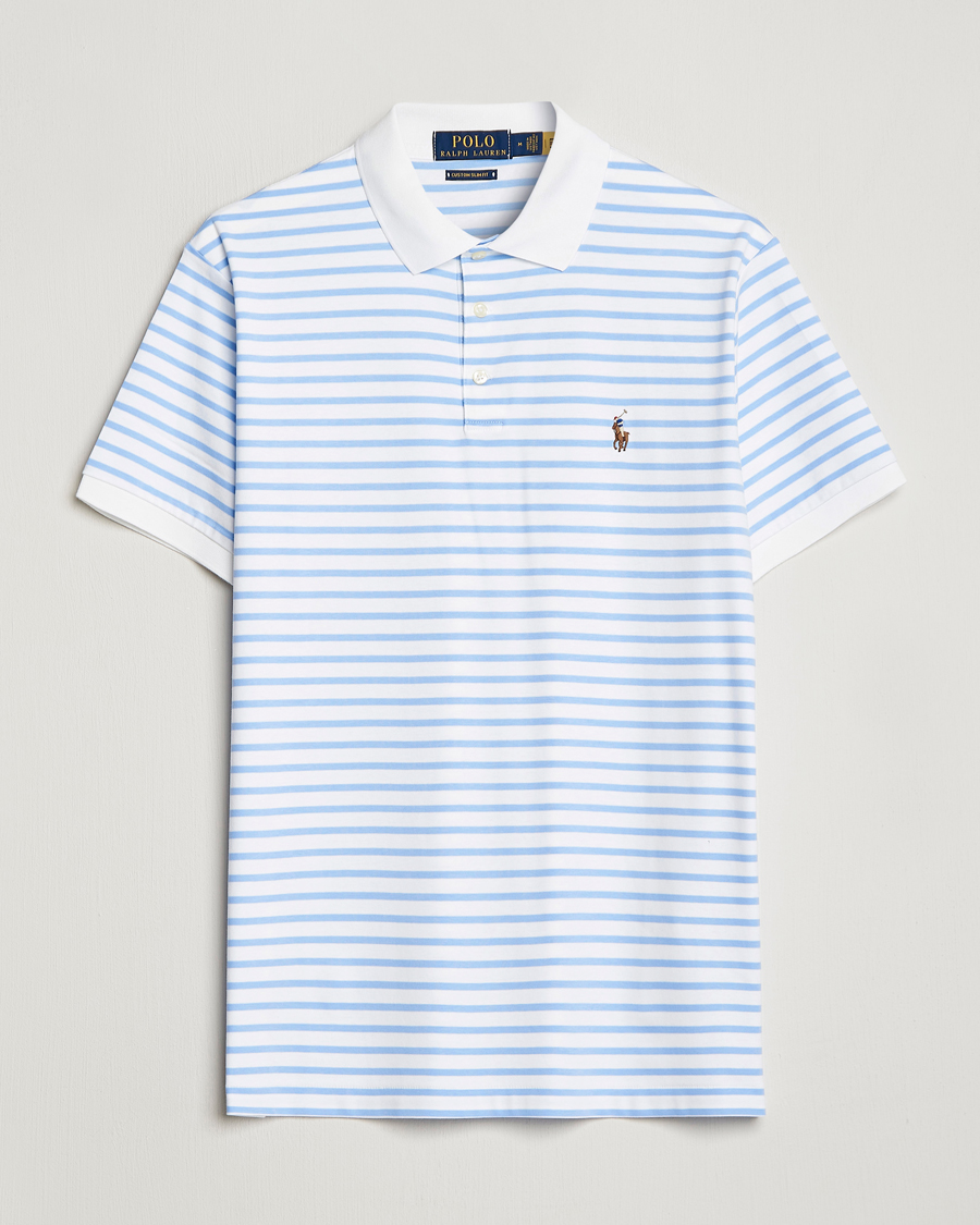 Mies | Pikeet | Polo Ralph Lauren | Luxury Pima Cotton Striped Polo White/Austin Blue