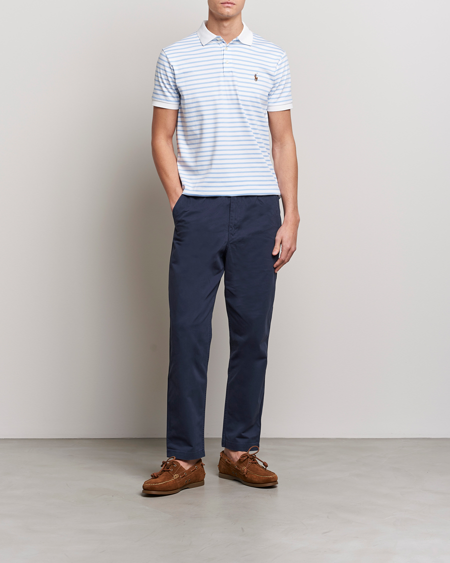Mies | Pikeet | Polo Ralph Lauren | Luxury Pima Cotton Striped Polo White/Austin Blue
