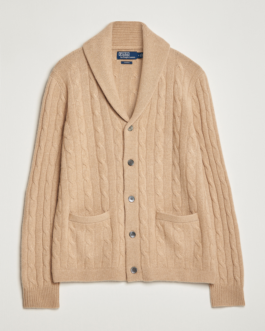 Mies | Puserot | Polo Ralph Lauren | Cashmere Cable Shawl Collar Cardigan Camel Melange