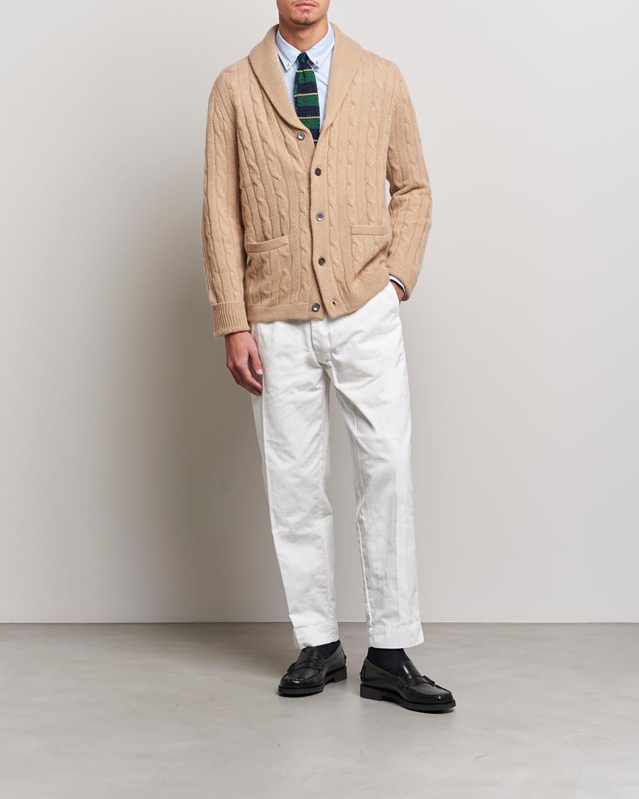 Mies | Puserot | Polo Ralph Lauren | Cashmere Cable Shawl Collar Cardigan Camel Melange