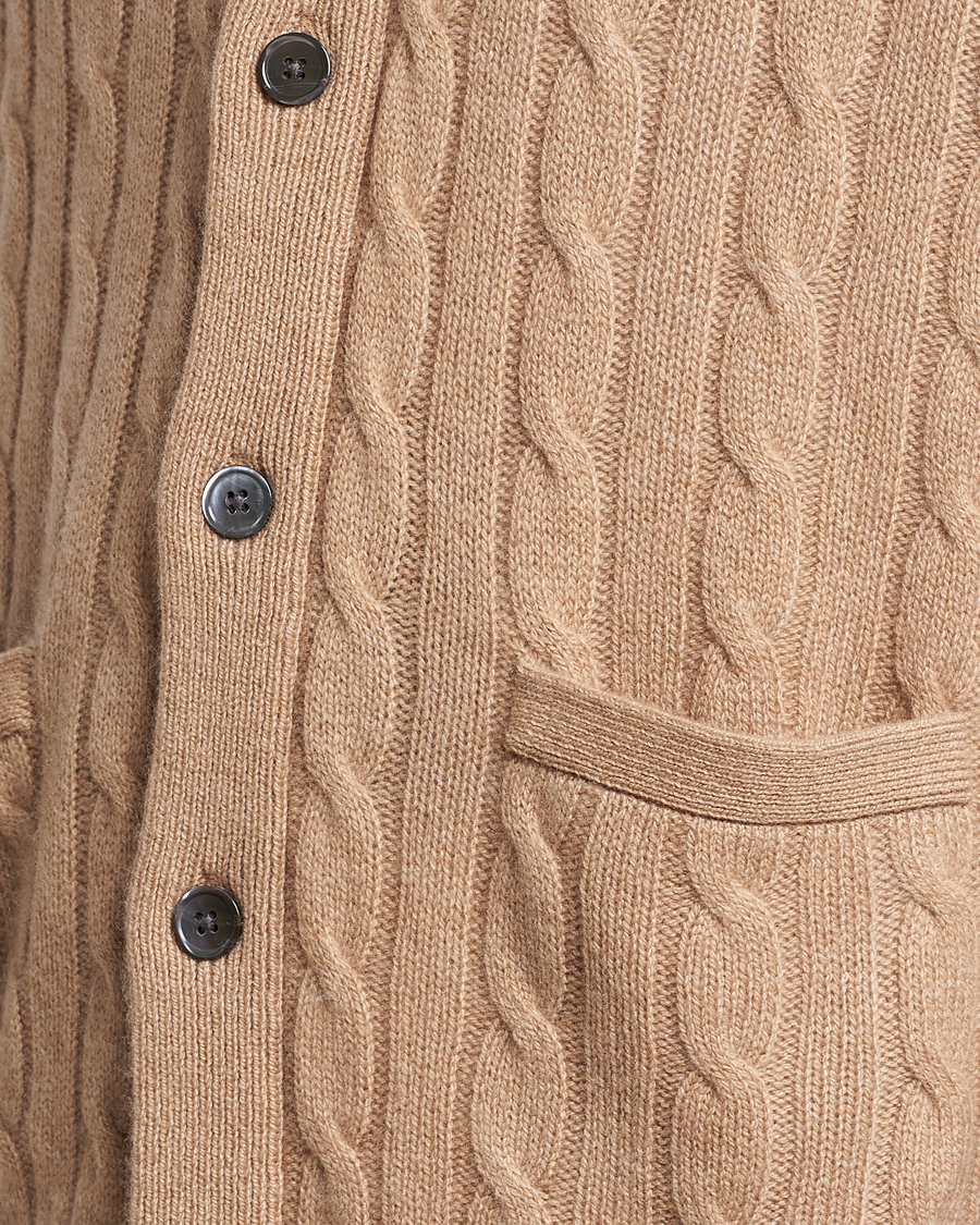 Mies | Puserot | Polo Ralph Lauren | Cashmere Cable Shawl Collar Cardigan Camel Melange
