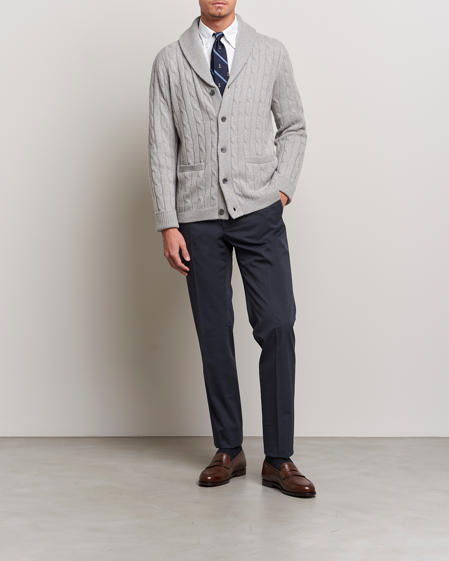 Mies | Puserot | Polo Ralph Lauren | Cashmere Cable Shawl Collar Cardigan Grey Heather