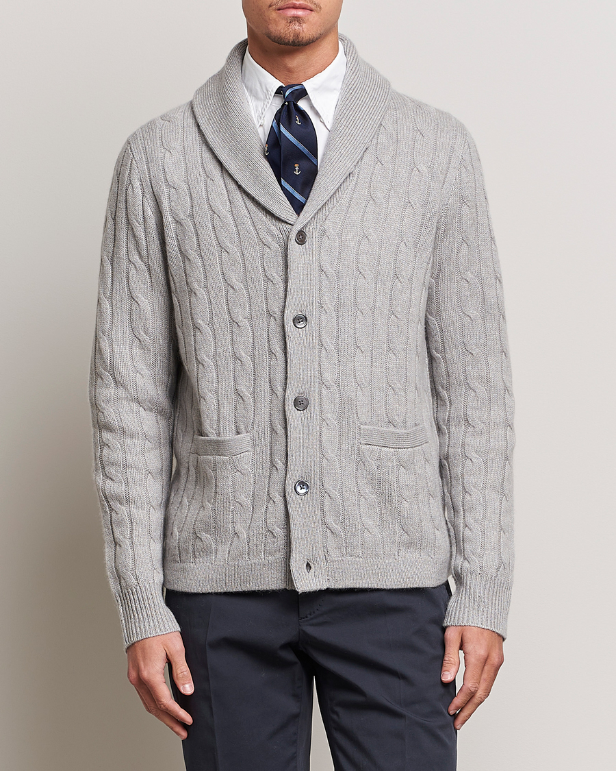 Mies | Uutuudet | Polo Ralph Lauren | Cashmere Cable Shawl Collar Cardigan Grey Heather