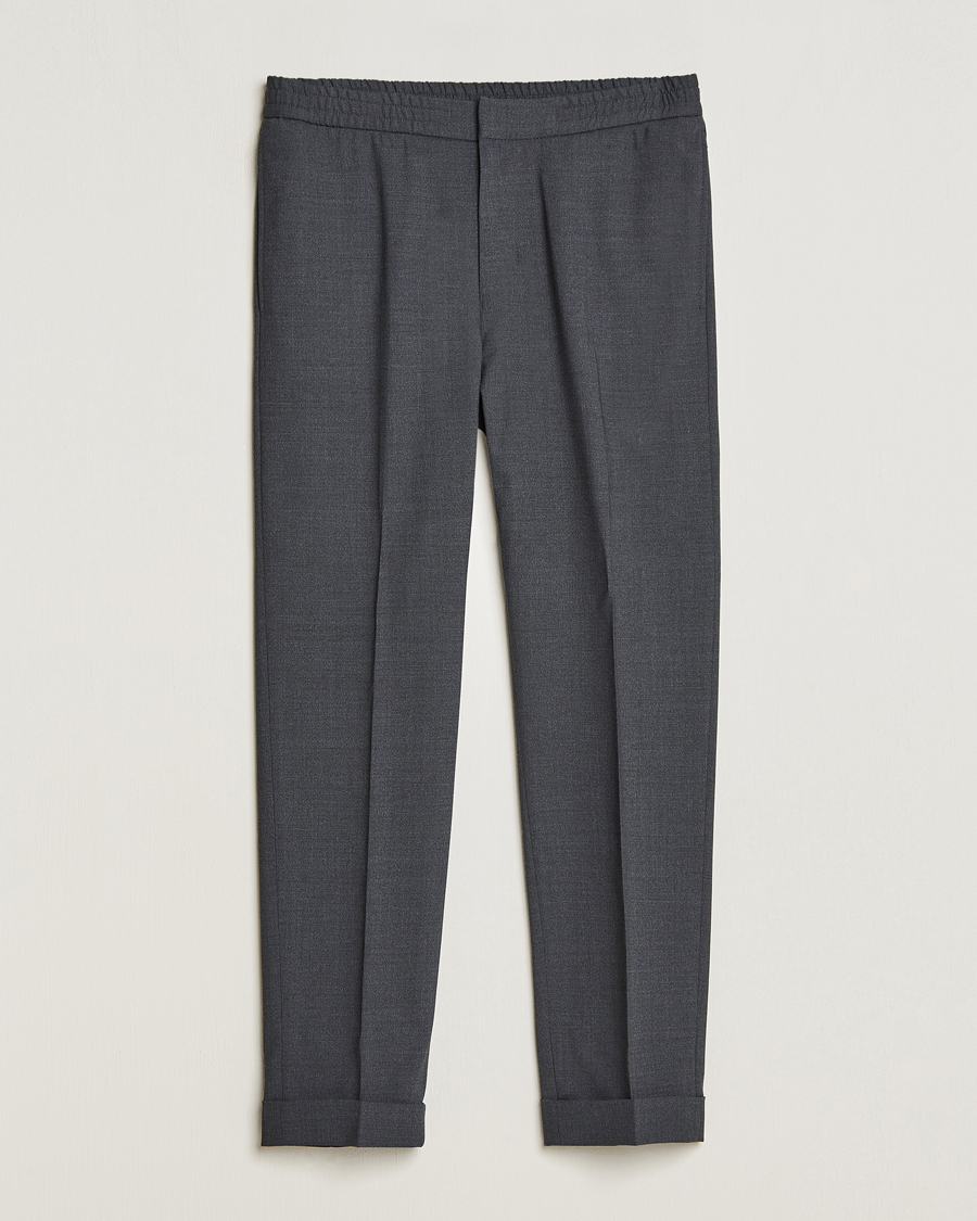 Mies | Housut | Tiger of Sweden | Taven Drawstring Wool Trousers Dark Grey Melange