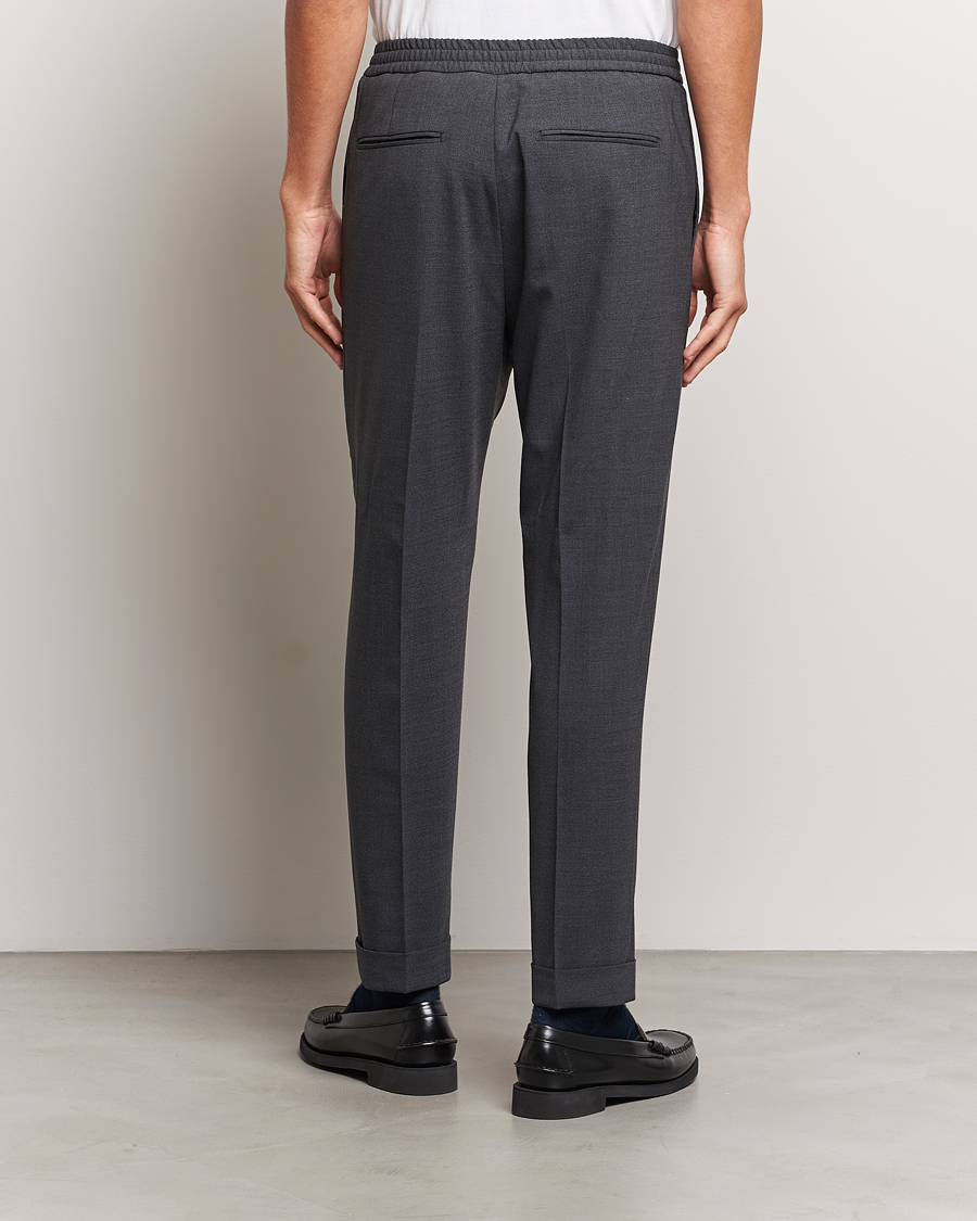 Mies | Housut | Tiger of Sweden | Taven Drawstring Wool Trousers Dark Grey Melange