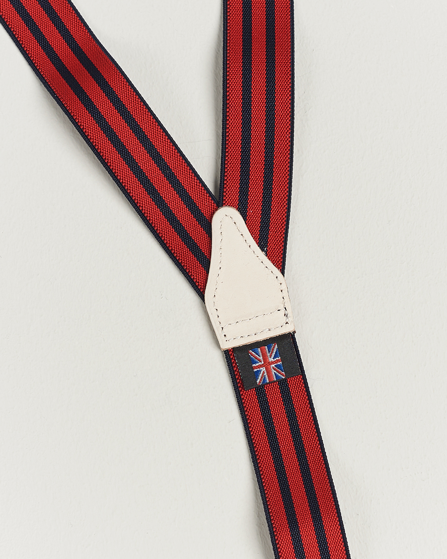 Mies | Albert Thurston Elastic Narrow Stripe Braces 25mm Navy/Red | Albert Thurston | Elastic Narrow Stripe Braces 25mm Navy/Red