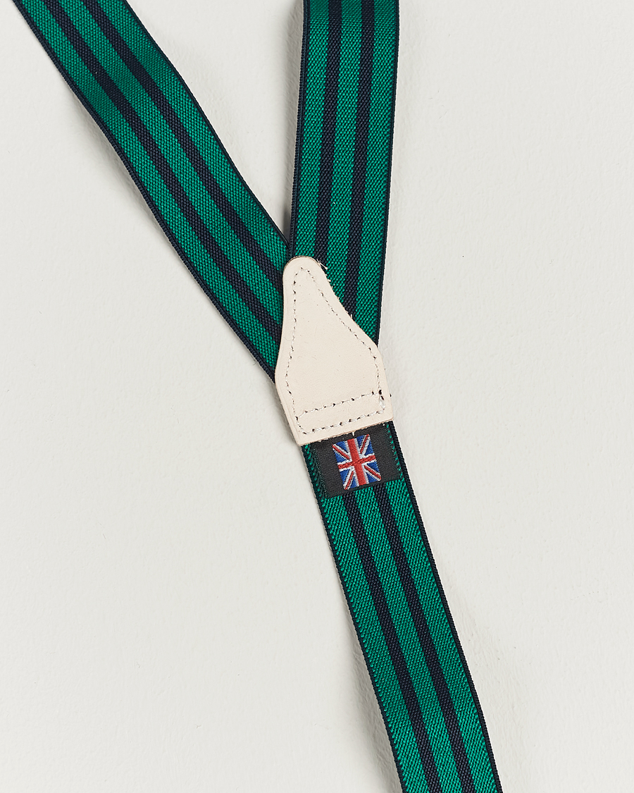 Mies | Best of British | Albert Thurston | Elastic Narrow Stripe Braces 25mm Navy/Green