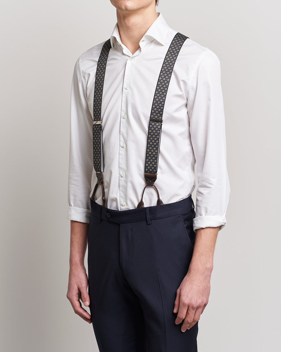 Mies | Albert Thurston Elastic Medallion Printed Braces 35mm Blue | Albert Thurston | Elastic Medallion Printed Braces 35mm Blue