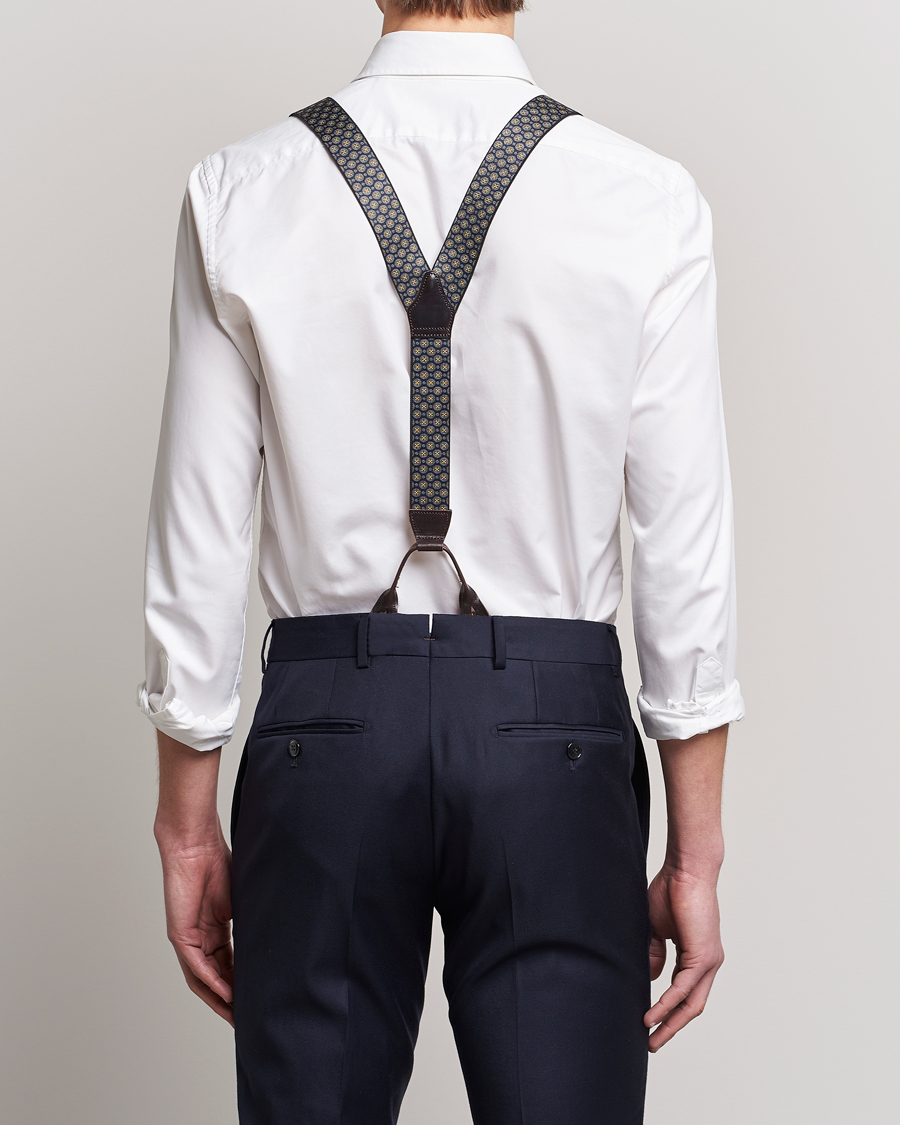 Mies | Albert Thurston Elastic Medallion Printed Braces 35mm Blue | Albert Thurston | Elastic Medallion Printed Braces 35mm Blue