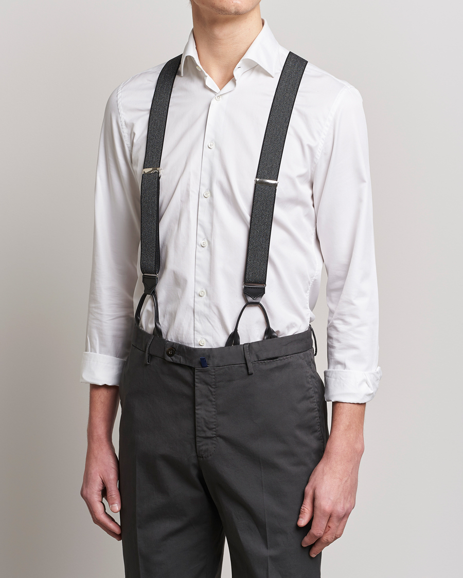 Mies | Albert Thurston Elastic Herringbone Braces 35mm Grey | Albert Thurston | Elastic Herringbone Braces 35mm Grey