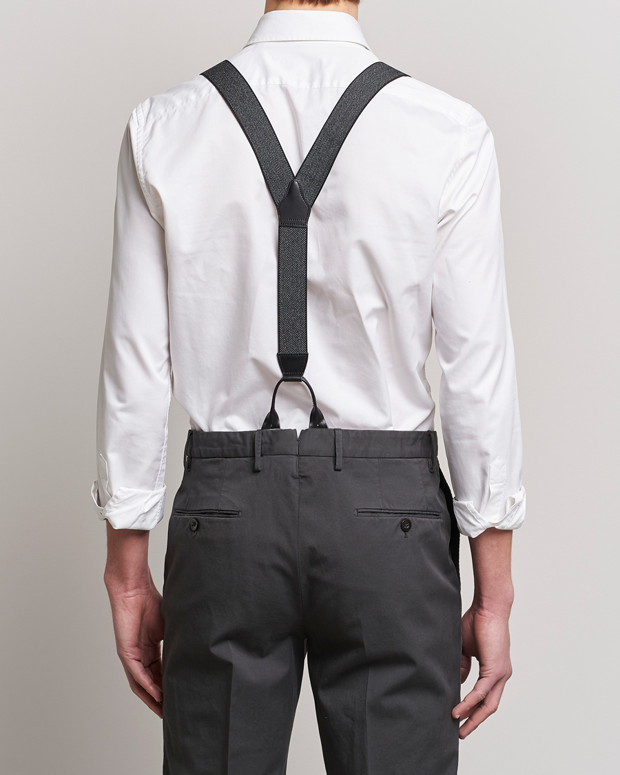 Mies | Albert Thurston Elastic Herringbone Braces 35mm Grey | Albert Thurston | Elastic Herringbone Braces 35mm Grey