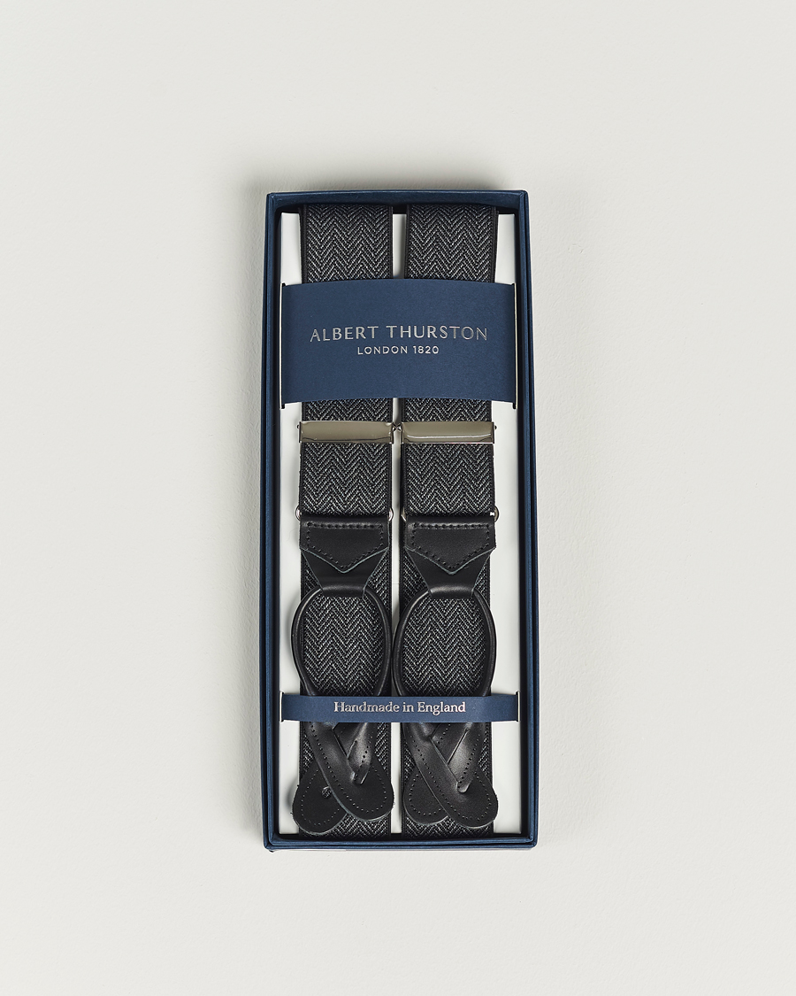 Mies | Albert Thurston Elastic Herringbone Braces 35mm Grey | Albert Thurston | Elastic Herringbone Braces 35mm Grey