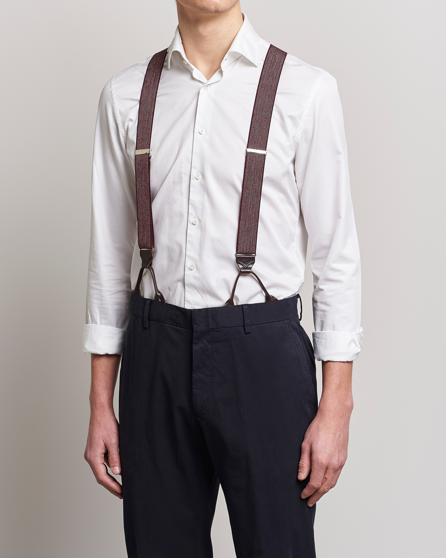 Mies | Albert Thurston Elastic Herringbone Braces 35mm Wine | Albert Thurston | Elastic Herringbone Braces 35mm Wine