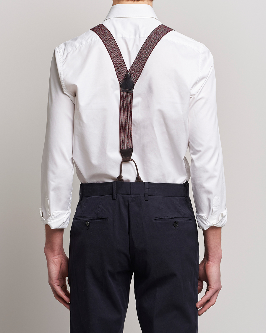 Mies | Albert Thurston Elastic Herringbone Braces 35mm Wine | Albert Thurston | Elastic Herringbone Braces 35mm Wine
