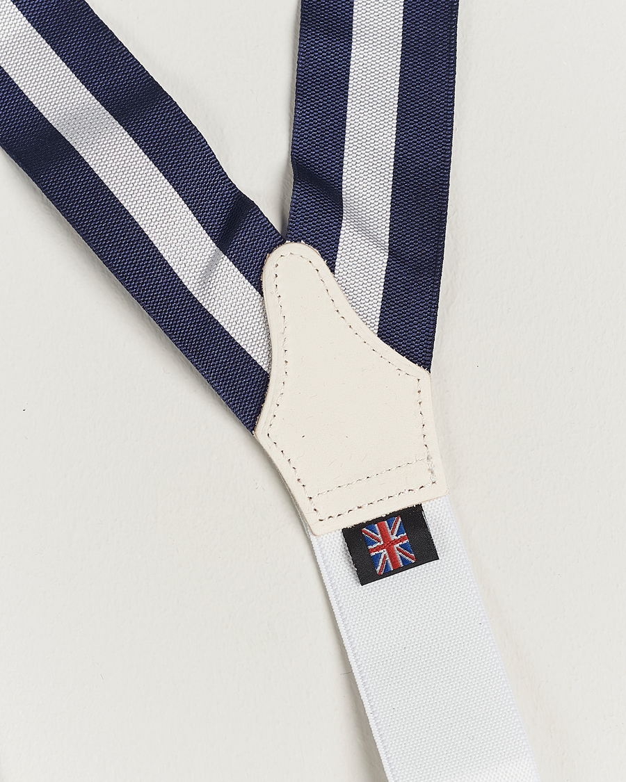 Mies | Albert Thurston Elastic Wide Stripe Braces 40mm Navy/White | Albert Thurston | Elastic Wide Stripe Braces 40mm Navy/White
