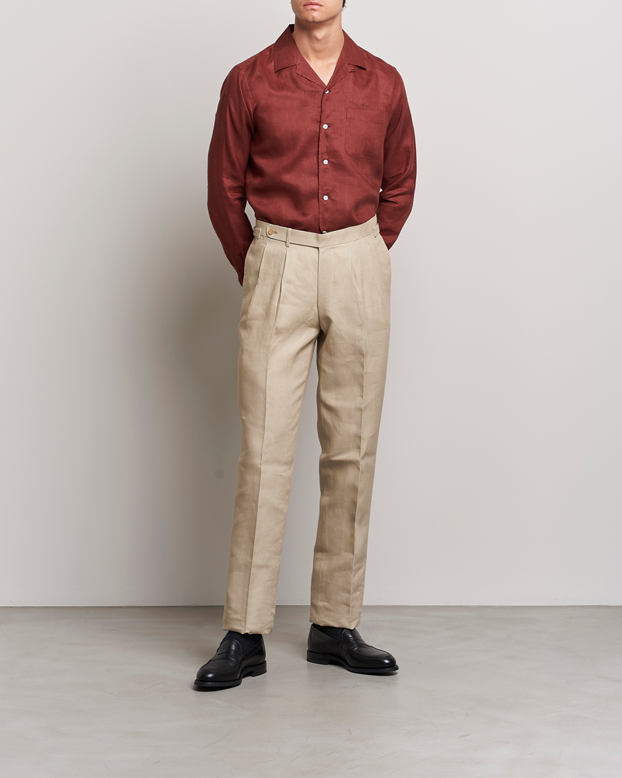 Mies | Kauluspaidat | Beams F | Relaxed Linen Shirt Brick