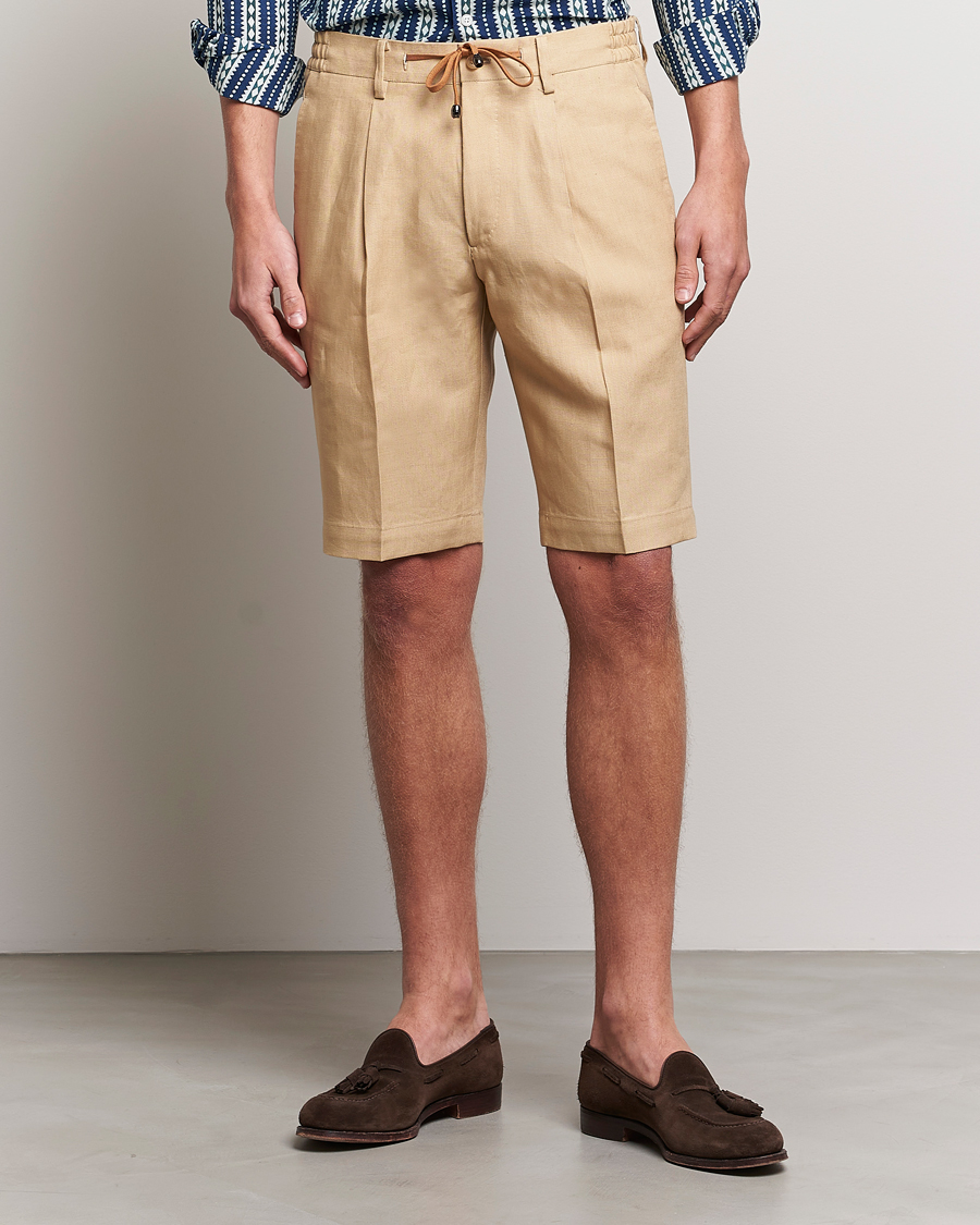 Mies | Pellavashortsit | Beams F | Pleated Linen Shorts Khaki
