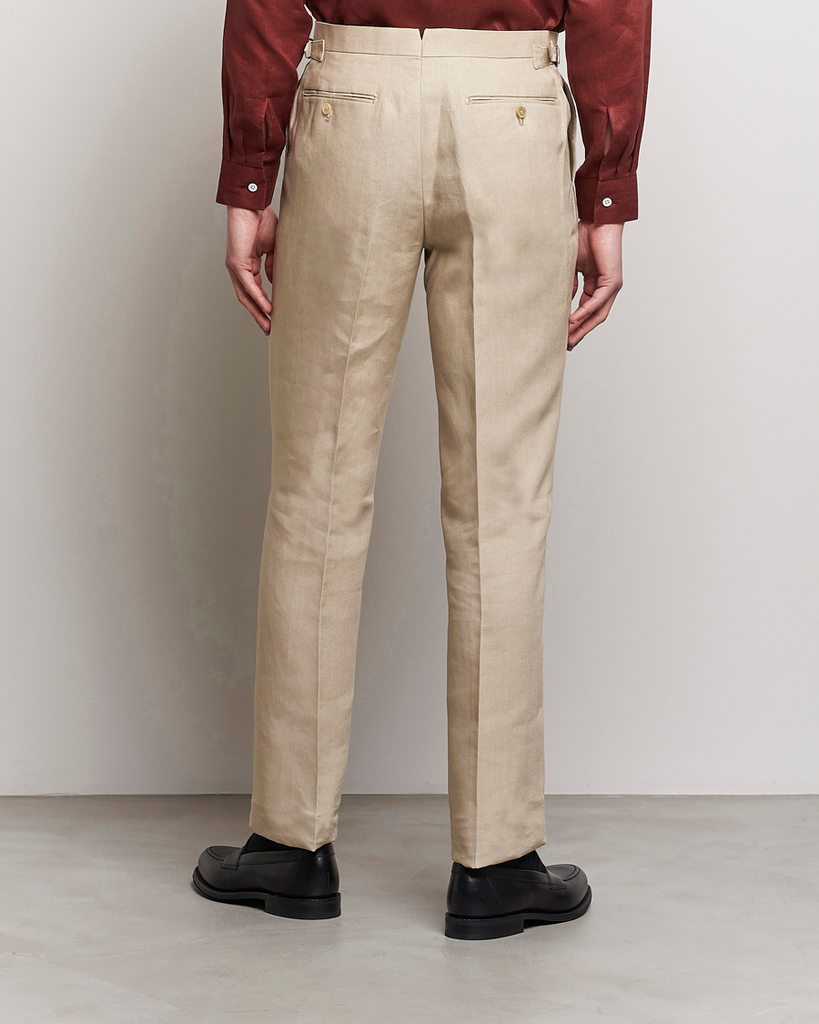 Mies | Housut | Beams F | Pleated Linen Trousers Beige