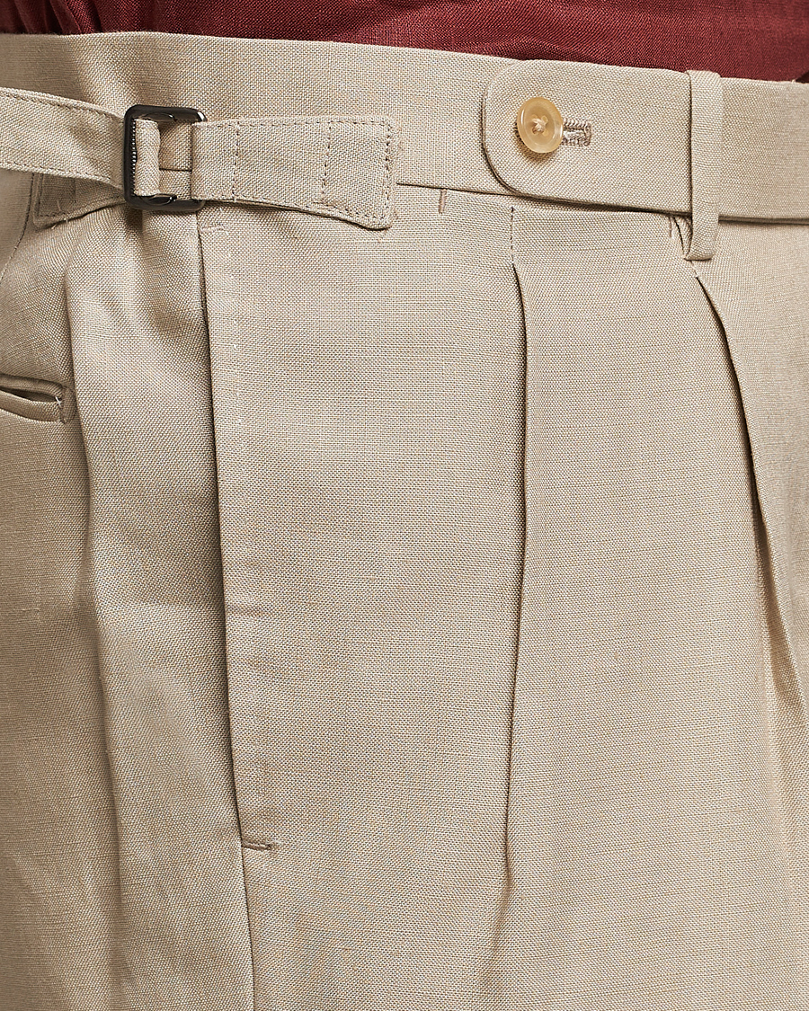 Mies | Housut | Beams F | Pleated Linen Trousers Beige