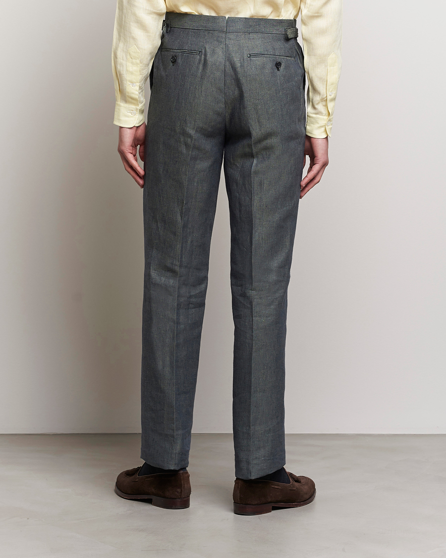 Mies | Housut | Beams F | Pleated Linen Trousers Petroleum Blue