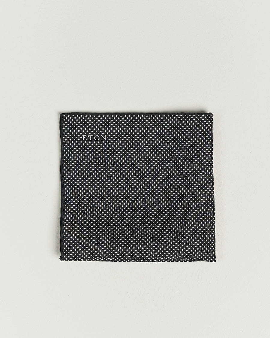 Mies | Eton Silk Polka Dot Pocket Square Black | Eton | Silk Polka Dot Pocket Square Black